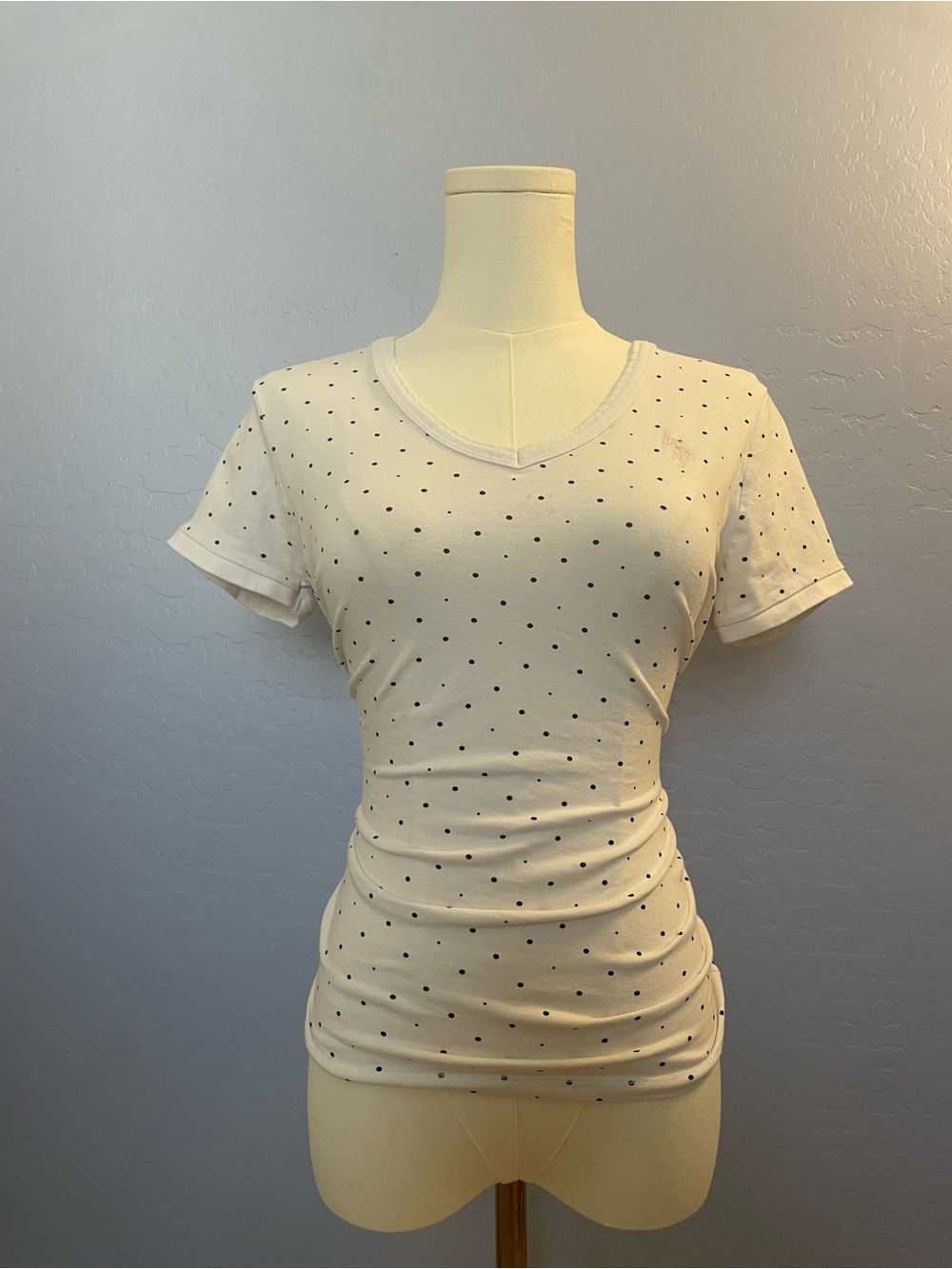 U.S. Polo Assn. Cream V-Neck Short Sleeve Polka Dot Tee